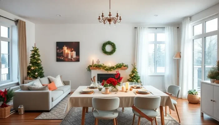 A holiday-decorated home with an inviting and warm atmosphere.