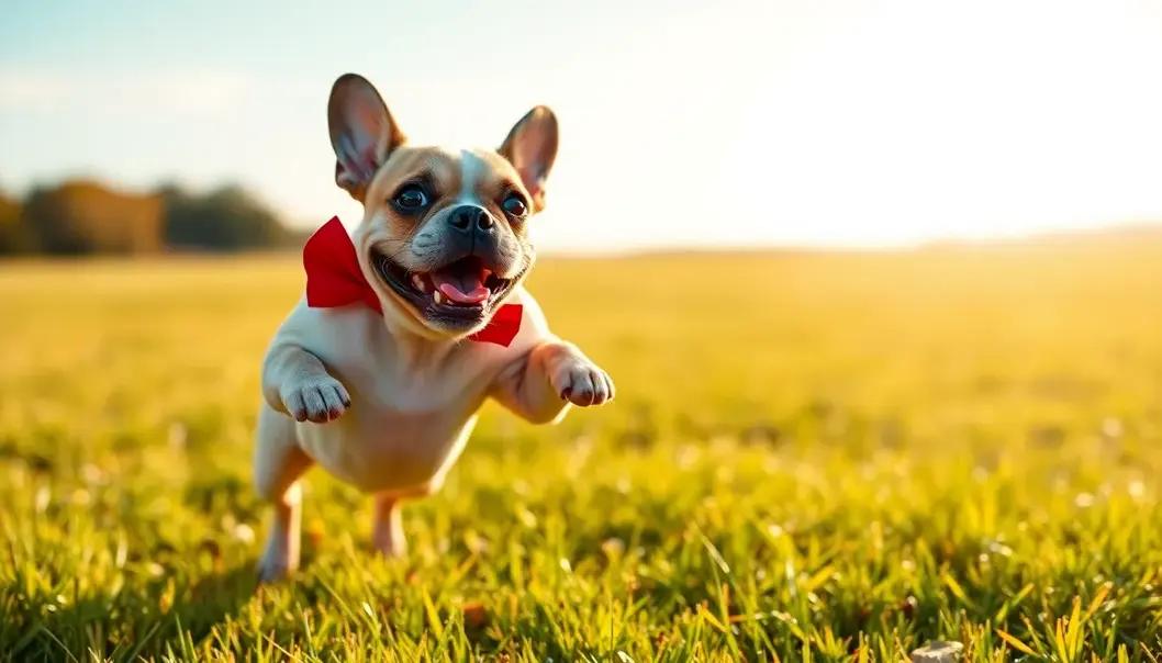 French Bulldog mid-leap, embodying canine charisma.