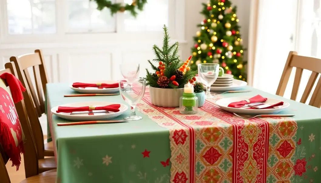 A living room transformed into a cozy holiday haven with soft lighting and plush decor.