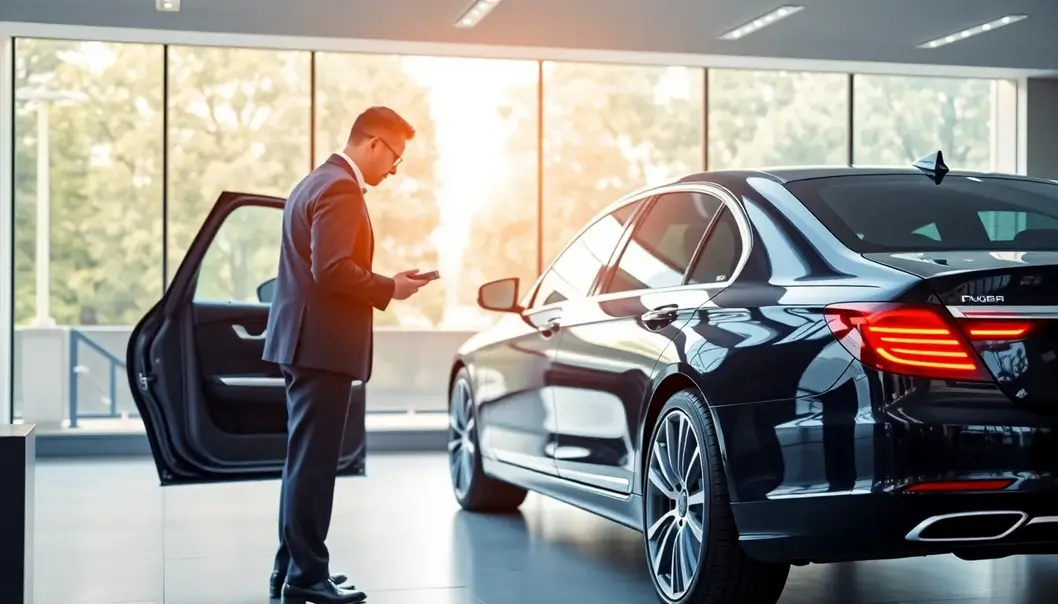 An opulent garage offering a selection of high-end vehicles for subscription-based owners.