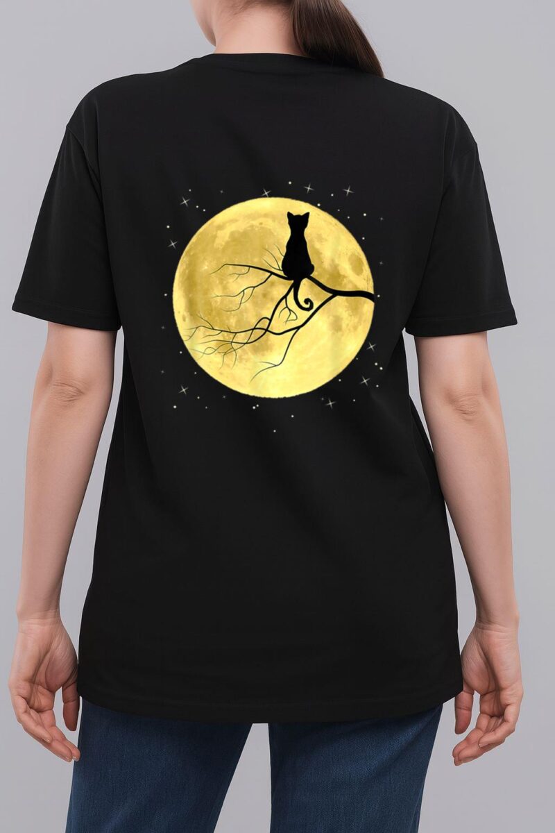Cat Silhouette On Moon Mystical Cat Halloween Cat And Moon Woman T-Shirt