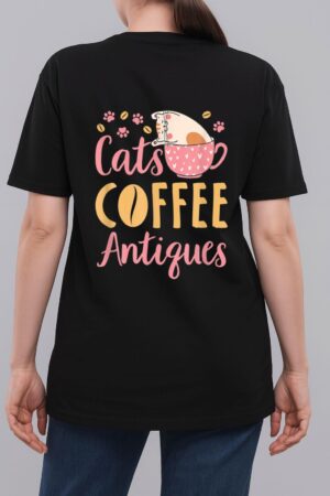 Cats Coffee Antiques Cat Lover Antiquing Woman T-Shirt