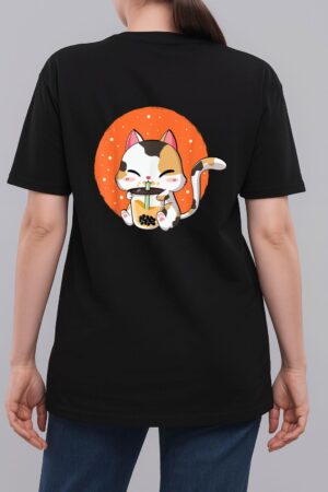 Cute Kawaii Cat Boba Bubble Milk Tea Anime Neko Kitten Woman T-Shirt