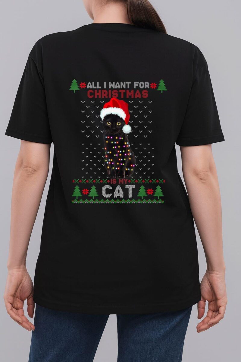 Funny Cat lovers Cute Cat Santa Hat Ugly Christmas Sweater Premium Woman T-Shirt