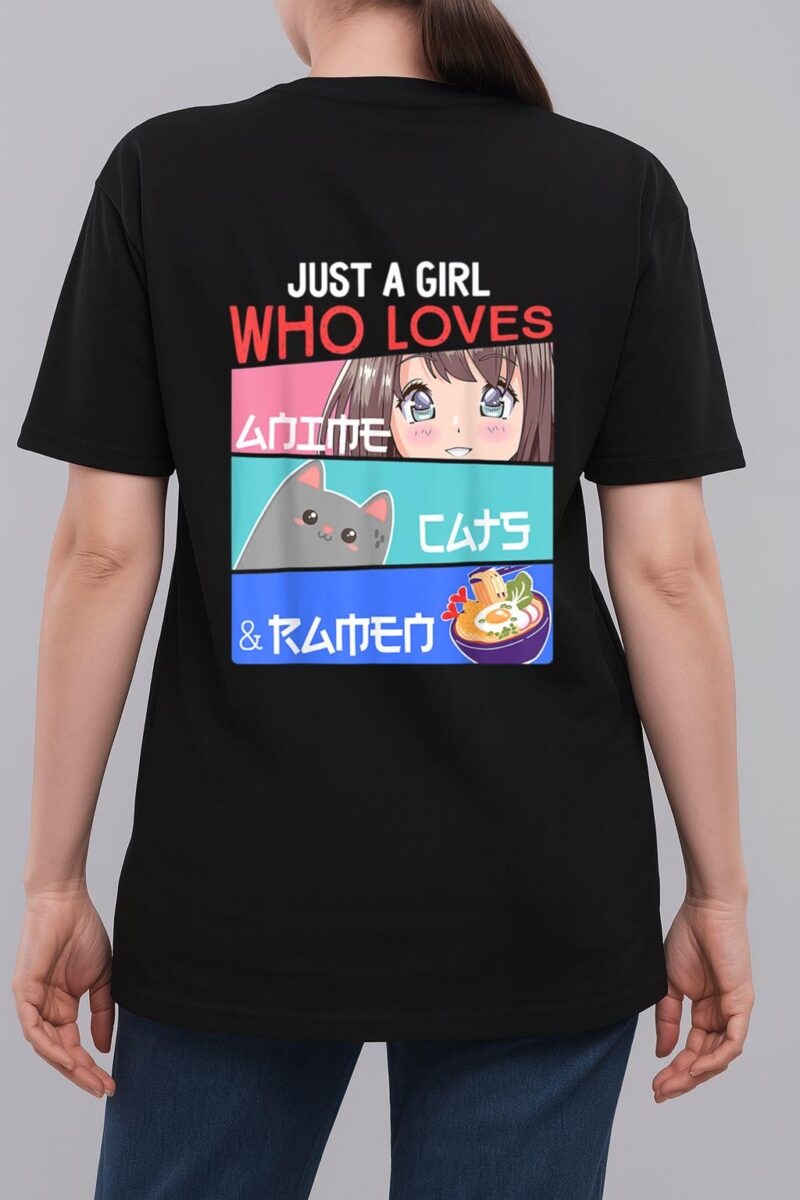 Just A Girl Who Loves Anime Cats, Ramen Lover Kawaii Otaku Woman T-Shirt