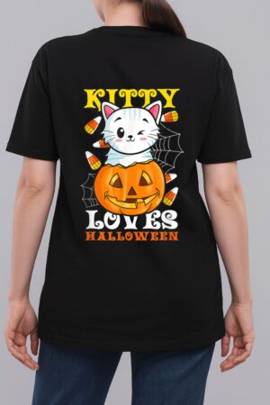 Kitty Loves Halloween Funny Scary And Spooky Halloween Cat Woman T-Shirt