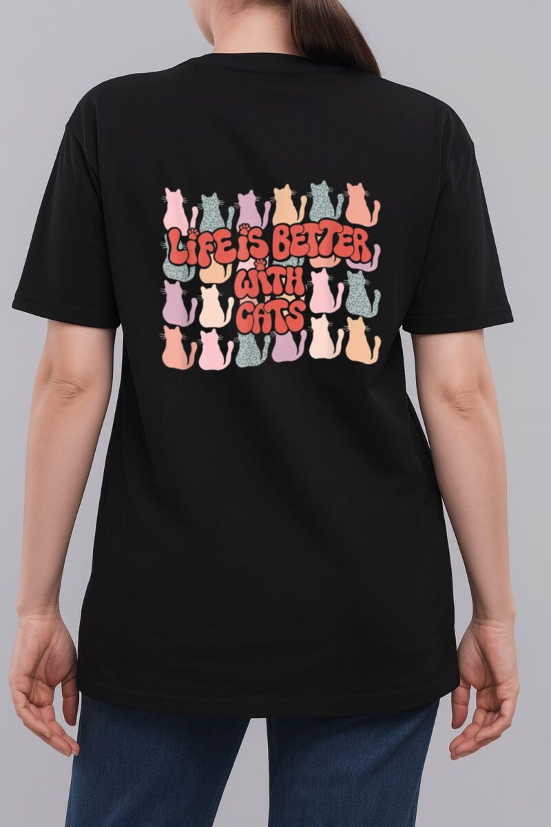 Life Is Better With Cats Retro Cat Mama Dad Groovy Men Women Woman T-Shirt