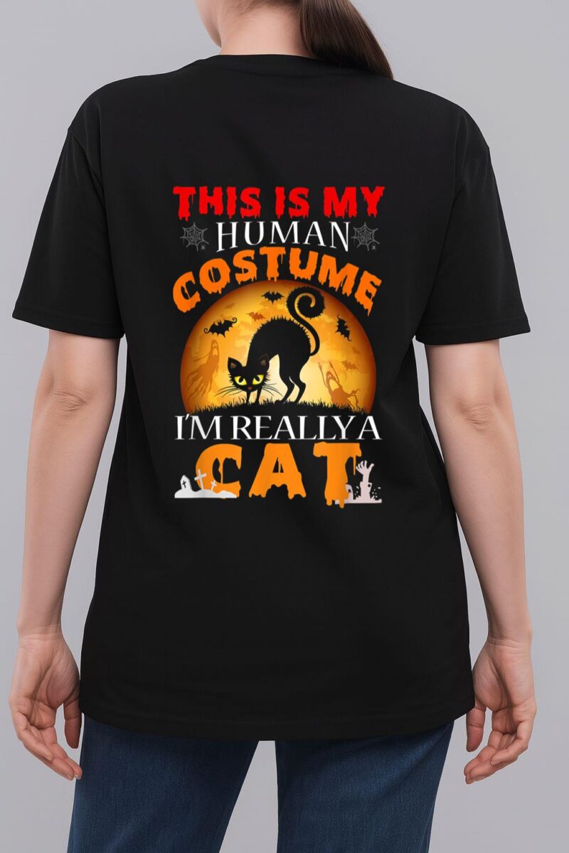 This Is My Human Costume I'm Really A Cat Pumkin Halloween Woman T-Shirt
