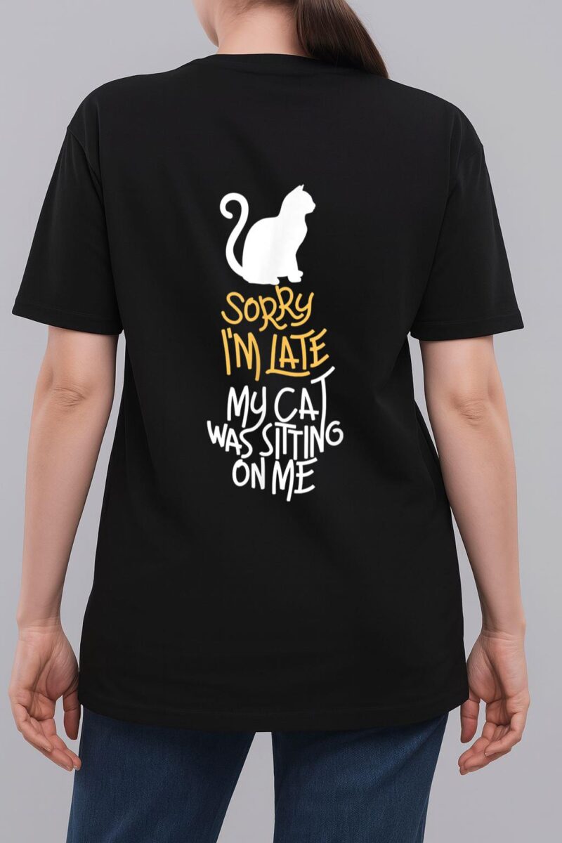 Vitnage Black Cat Sorry I'm Late My Cat Was Sitting On Me Woman T-Shirt